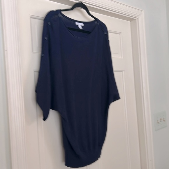 New York & Co Dolman Sweater Navy Blue Button Shoulder Sleeve Size M Fall Winter - Picture 3 of 10